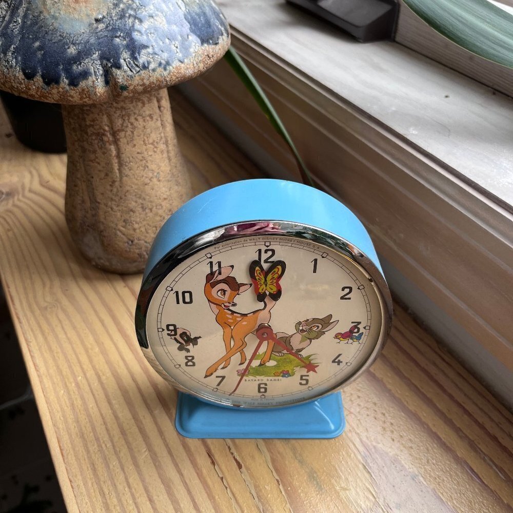 Vintage Walt Disney Bayard France Mechanical Alarm Clock Bambi Blue - Picture 2 of 4